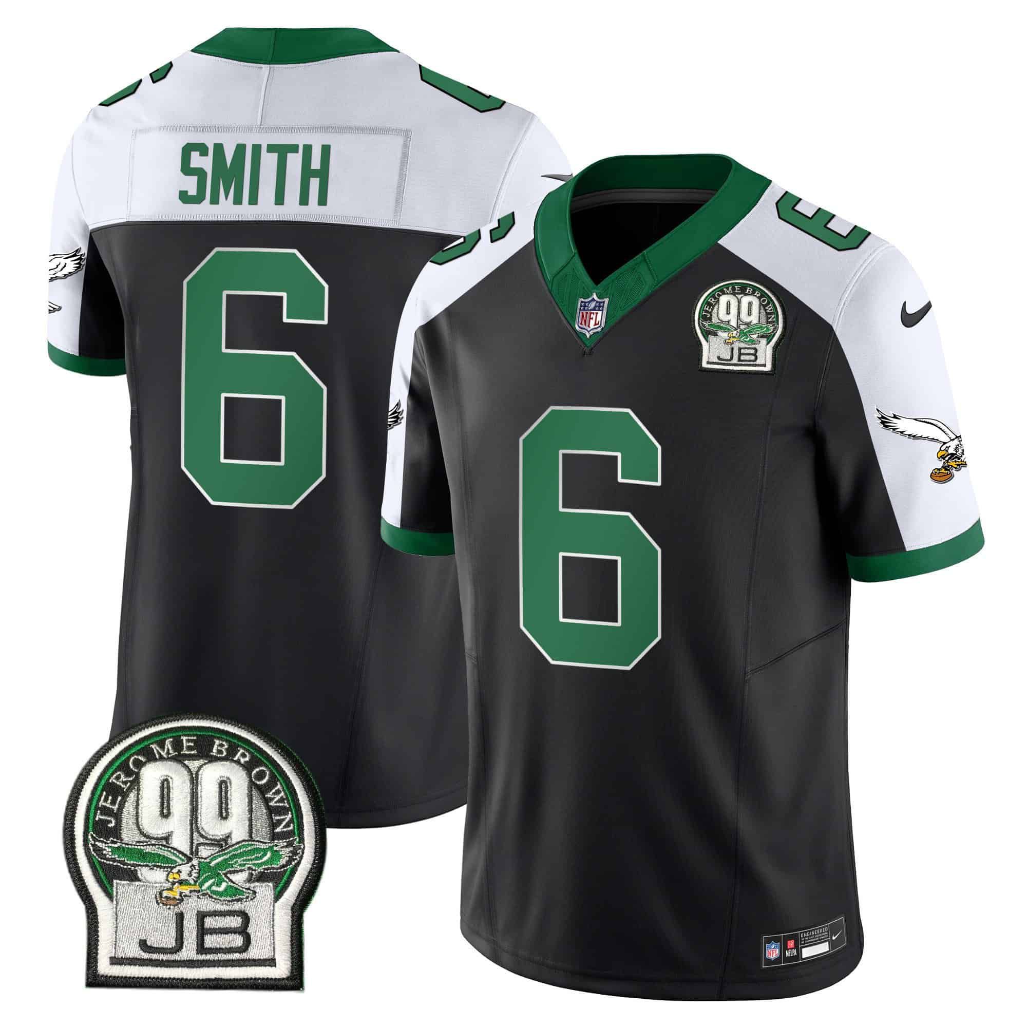 Men Philadelphia Eagles 6 Smith Black 2024 Nike Jerome Brown Patch Alternate Limited NFL Jersey